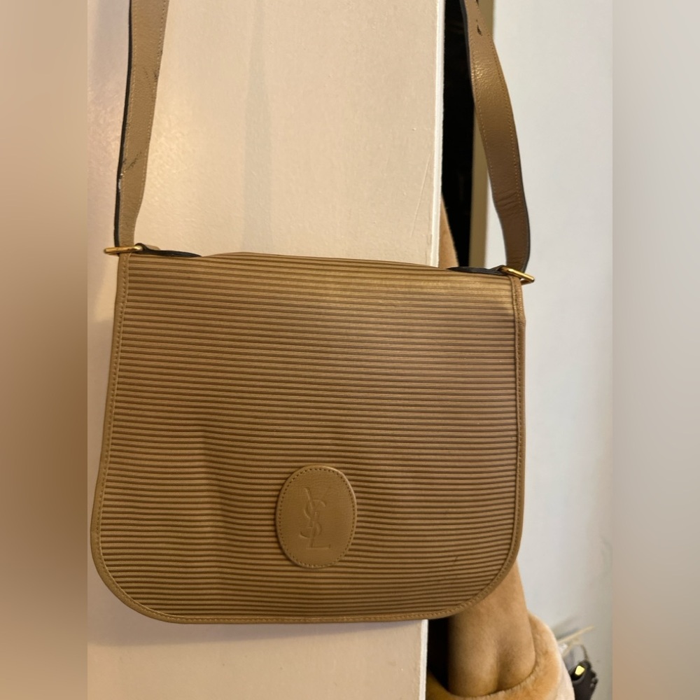 Vintage YSL Beige PVC Shoulder Crossbody Bag